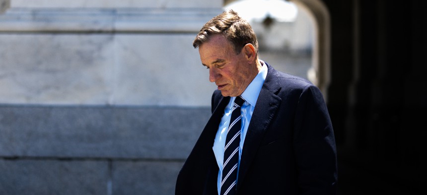 U.S. Sen. Mark Warner (D-VA) leaves the U.S. Capitol on July 11, 2024 in Washington, DC. Warner received commitments of AI monitoring practices from several major tech companies ahead of the 2024 electon.